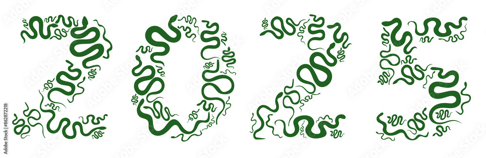 new year 2025. figures in the form of green snakes. the symbol of the year. winter holiday. graphic drawing. background for the design. new year 2025. figures in the form of green snakes. the symbol of the year. winter holiday. graphic drawing. background for the design.