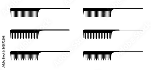 Point comb,  hair comb or barber comb. Hairbrushes and combs icon. For combing and styling hair. Hairdressing tool. Hair comb and hair brush. Haircomb or barbercomb logo.