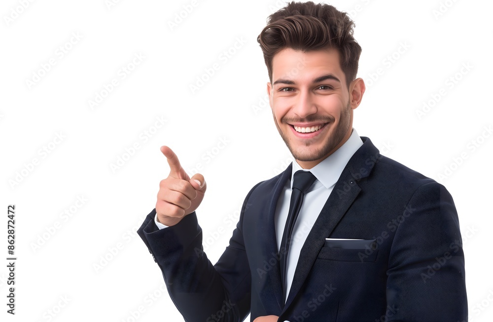 Young smiling businessman pointing finger white background Professional Pointing Finger Gesture Concept Young smiling businessman pointing finger white background Professional Pointing Finger Gesture Concept