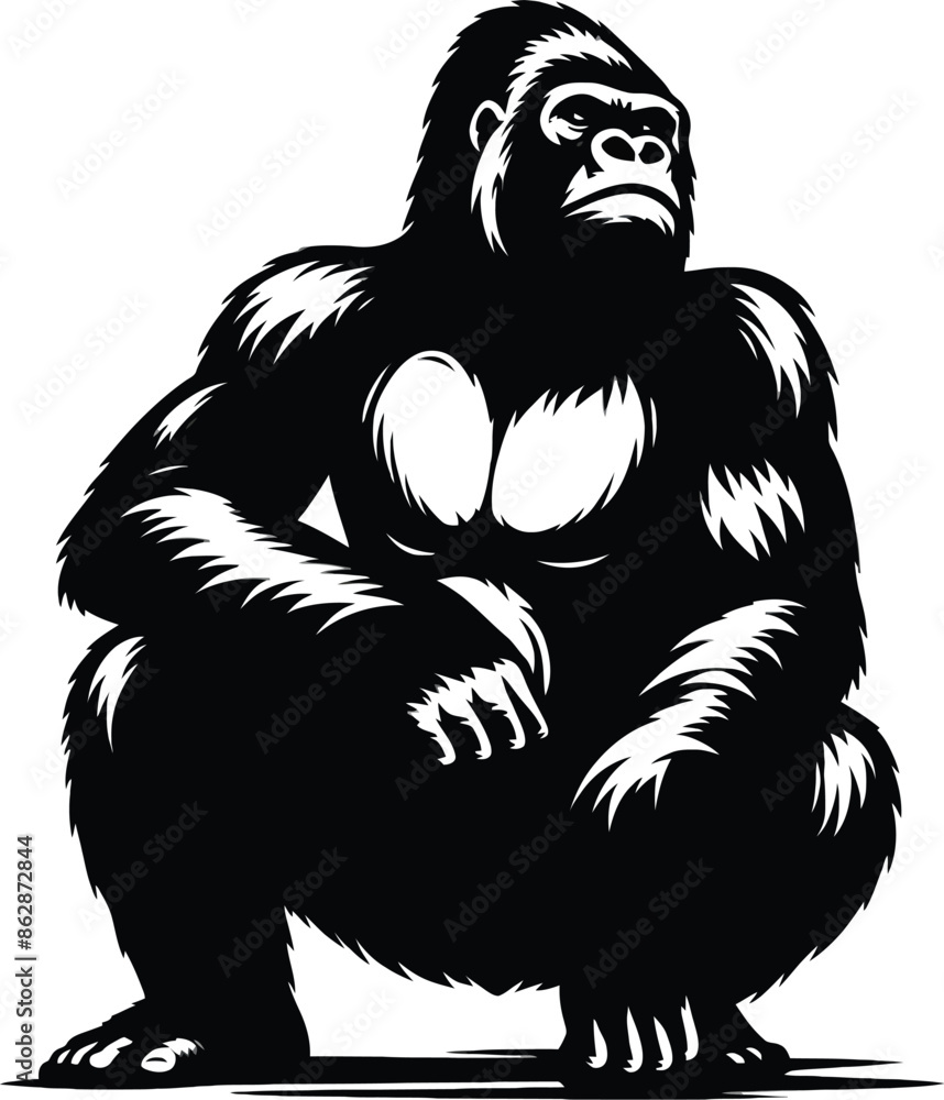 Obraz premium Gorilla silhouette vector style with white background