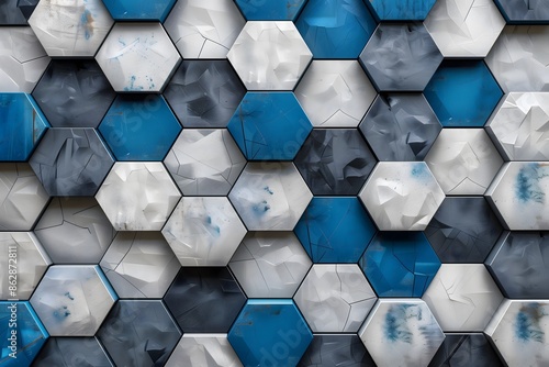 3d wallpaper grey blue geometric hexagon tiles Background Tiles Pattern Concept