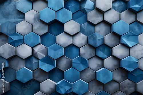 3d wallpaper grey blue geometric hexagon tiles Background Tiles Pattern Concept