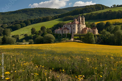 landscape with a meadow and mountains