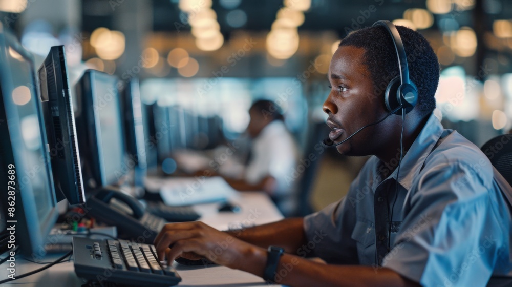 Customer Service Representative Working at a Call Center - Generative AI Customer Service Representative Working at a Call Center - Generative AI