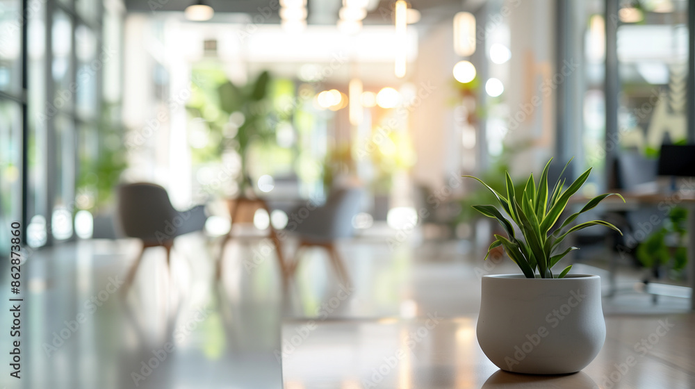 Blurred empty open space office, Abstract light bokeh at office interior background for design Blurred empty open space office, Abstract light bokeh at office interior background for design