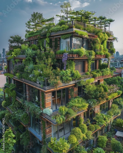 urban rooftop gardening, growing greenery, transforming cityscapes with plants. © Kanisorn