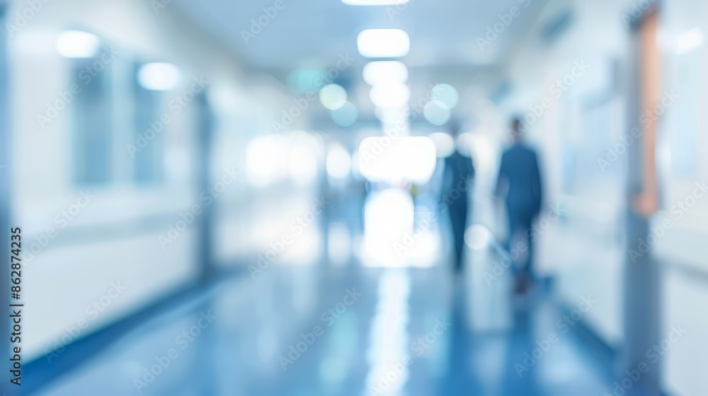 A modern healthcare environment is shown through a blurred hospital corridor with bright lights, indicating busyness A modern healthcare environment is shown through a blurred hospital corridor with bright lights, indicating busyness