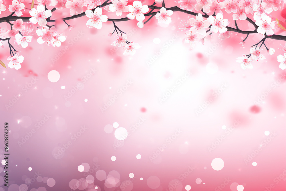 Pink background with cherry blossoms, petals, and branches, perfect for spring-themed designs. Pink background with cherry blossoms, petals, and branches, perfect for spring-themed designs.