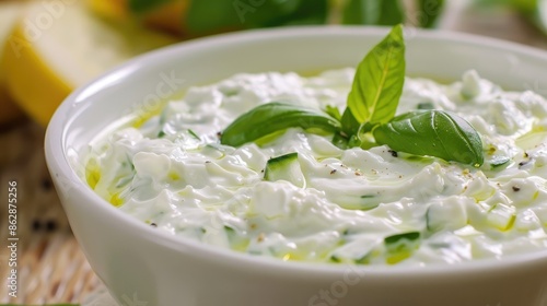 Greek Tzatziki a delectable classic appetizer with cucumbers and yogurt known as Cacik in Turkish photo