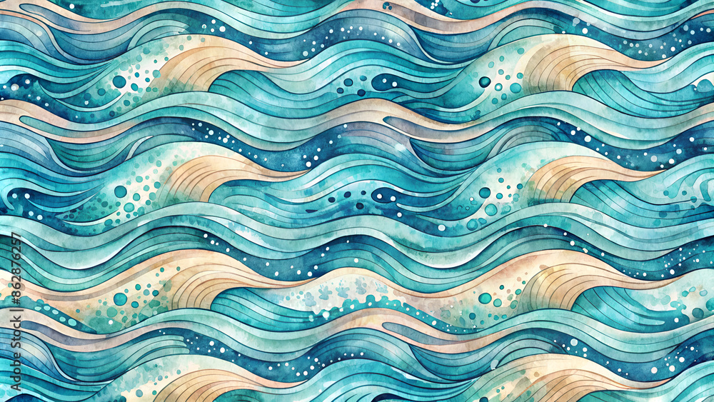Seamless Wave Pattern, Hand drawn water sea vector background. Wavy beach print, curly grunge paint lines, watercolor Seamless Wave Pattern, Hand drawn water sea vector background. Wavy beach print, curly grunge paint lines, watercolor