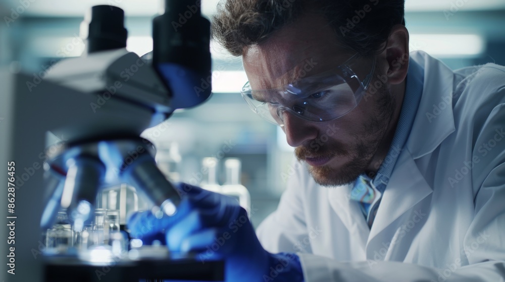 Scientist Examining Sample Under Microscope - Generative AI Scientist Examining Sample Under Microscope - Generative AI
