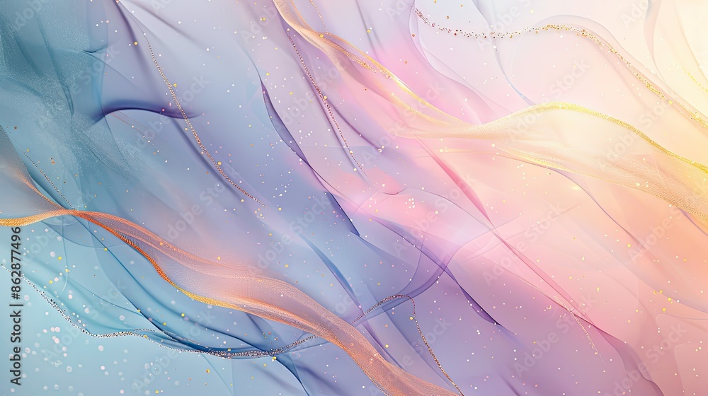 Light and soft abstract art design with pastel colors and tiny gold lines
