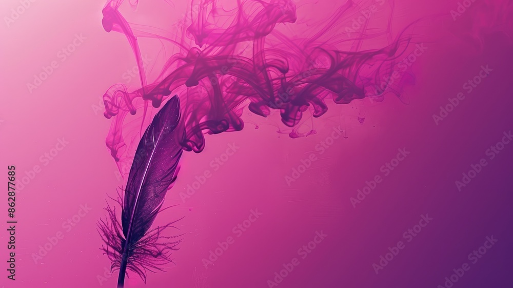 Feather in pink and purple smoke rising Feather in pink and purple smoke rising