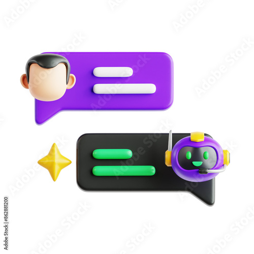 user and customer service chat discussion. AI artificial intelligence personal assistance 3d icon illustration render design