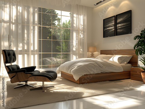 Contemporary Home bedroom with modern design chair and bed