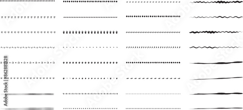 イラスト素材：ライン素材のあしらい　手書きのシンプルでかわいい白黒の罫線. simple hand draw black borders
