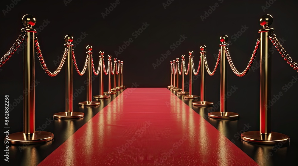 Red carpet and several golden barriers Red carpet and several golden barriers