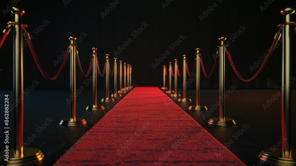 Red carpet and several golden barriers Red carpet and several golden barriers