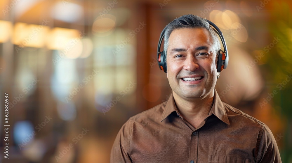 Smiling Professional in Office with Headset - Generative AI Smiling Professional in Office with Headset - Generative AI