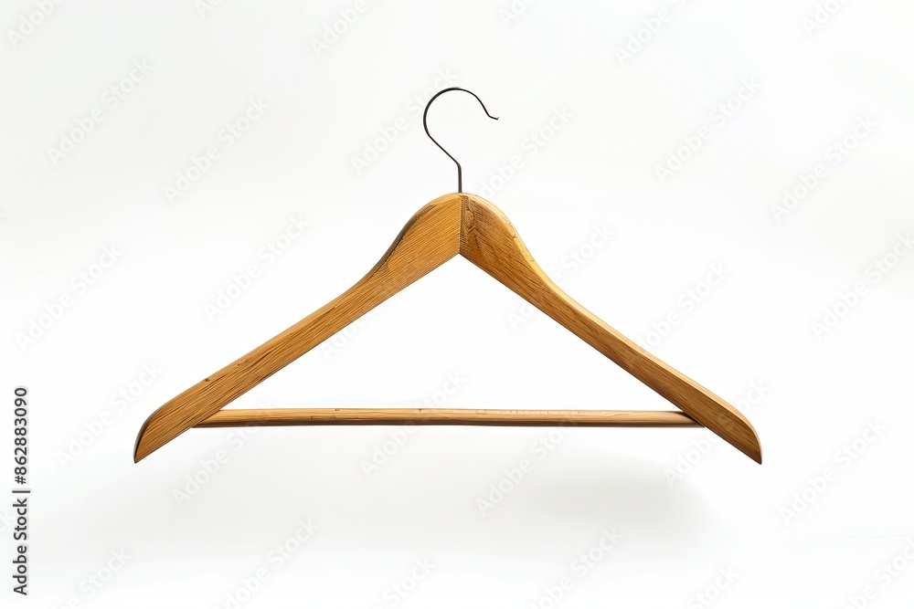 Simple wooden hanger on a clean white background, showcasing minimalist design. Simple wooden hanger on a clean white background, showcasing minimalist design.