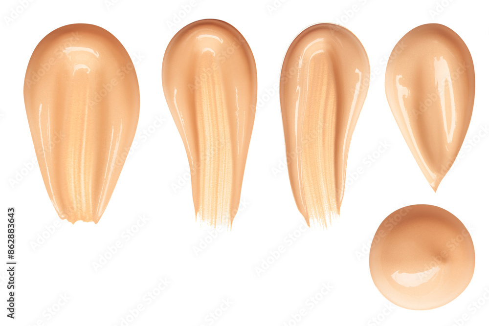 Set of foundation smears on empty background