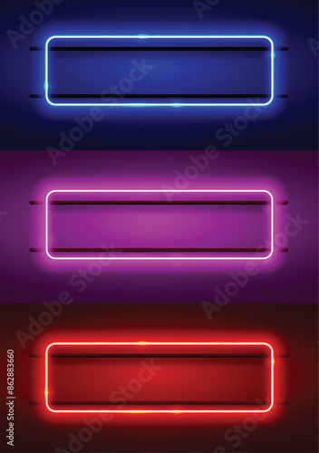 Neon light in the shape of a geometric rectangle vector illustration. design element template.