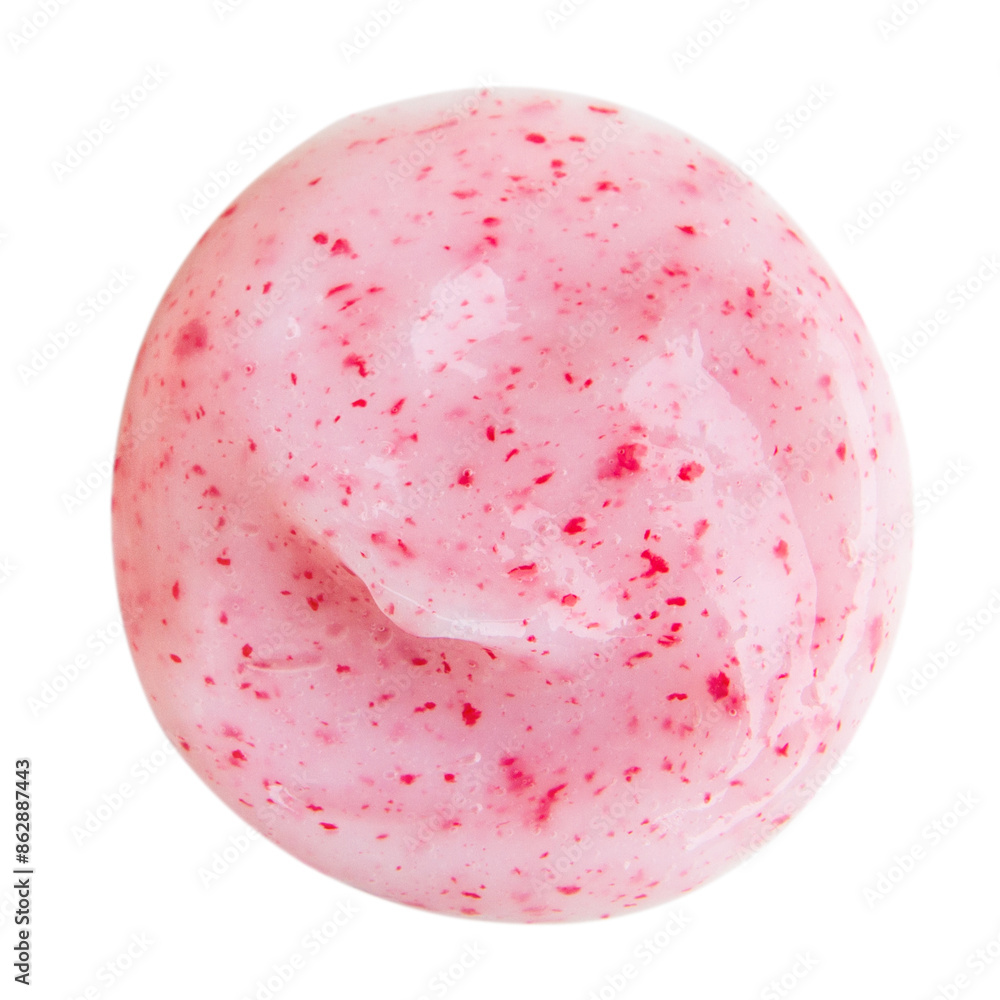 Drop of cream with pink or red granules on a blank background Drop of cream with pink or red granules on a blank background