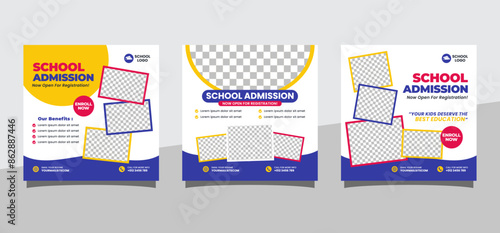 School admission social media post banner template. Back to School Square flyer design Template