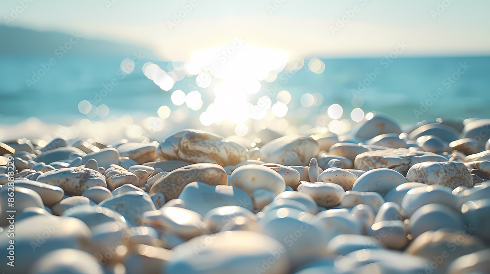 Obraz premium Beautiful beach scene with pebbles on the shore