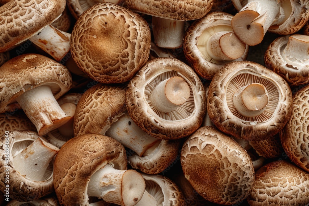 Pile of shiitake mushrooms close up Pile of shiitake mushrooms close up