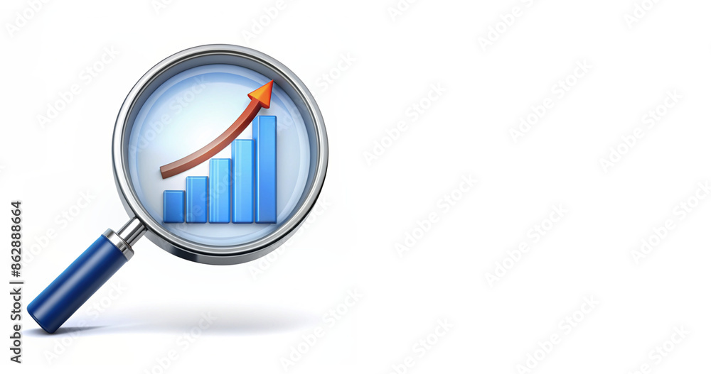 Magnifying glass is magnifying a growing graph, symbolizing business analysis, market research and financial success Magnifying glass is magnifying a growing graph, symbolizing business analysis, market research and financial success