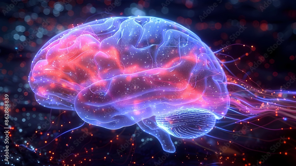 Glowing Digital Brain with Futuristic Neural Connections and Energy Glowing Digital Brain with Futuristic Neural Connections and Energy