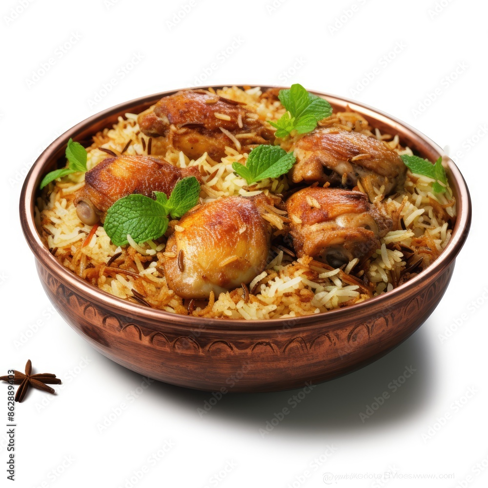 Delicious Chicken Biryani with Aromatic Spices and Mint Garnish Delicious Chicken Biryani with Aromatic Spices and Mint Garnish