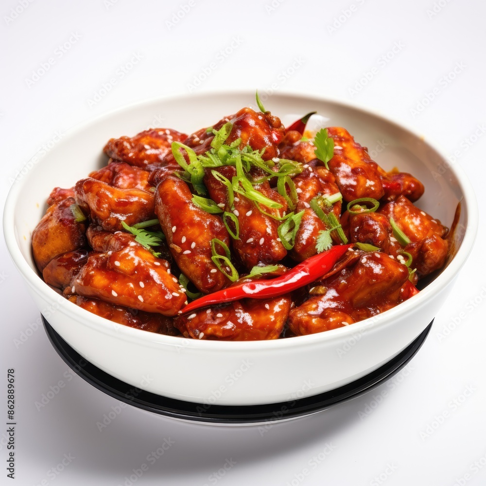 Delicious Spicy Chilli Chicken Garnished With Fresh Herbs and Chilies Delicious Spicy Chilli Chicken Garnished With Fresh Herbs and Chilies