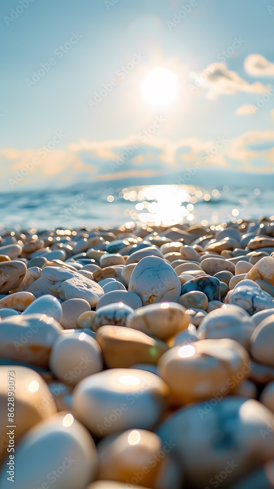 Obraz premium Beautiful beach scene with pebbles on the shore