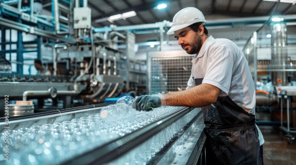 Workers operating plastic packaging machinery in a modern factory, showcasing the production process with precision and efficiency , Workers operating plastic packaging machinery in a modern factory, showcasing the production process with precision and efficiency ,
