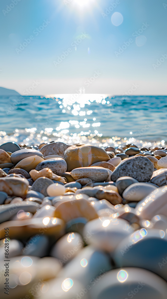 Obraz premium Beautiful beach scene with pebbles on the shore