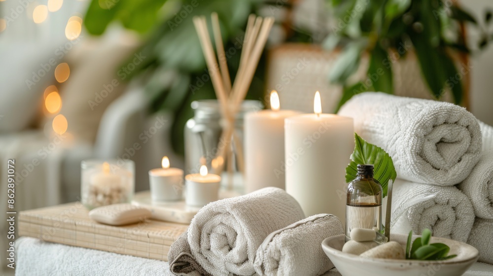 Spa Relaxation: Candles, Towels, and Essential Oils Spa Relaxation: Candles, Towels, and Essential Oils
