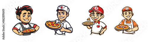 cartoon character of chef with pizza for logo mascot restaurant