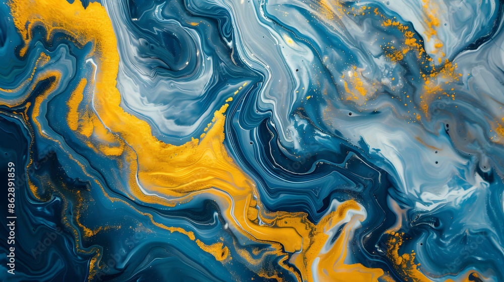 Processed collage of luxurious navy blue and yellow ink marble texture. Background for banner, backdrop or texture for 3D mapping Processed collage of luxurious navy blue and yellow ink marble texture. Background for banner, backdrop or texture for 3D mapping