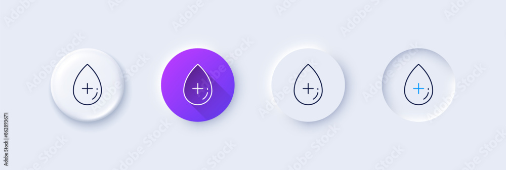 Oil serum line icon. Neumorphic, Purple gradient, 3d pin buttons. No artificial colors sign. Organic product symbol. Line icons. Neumorphic buttons with outline signs. Vector Oil serum line icon. Neumorphic, Purple gradient, 3d pin buttons. No artificial colors sign. Organic product symbol. Line icons. Neumorphic buttons with outline signs. Vector