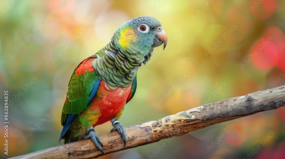 Obraz premium Portrait photography of Bourke's Parrot bird catch standing on wood stick , studio shot isolated on single color background ,editorial style, shoot by DSLR .