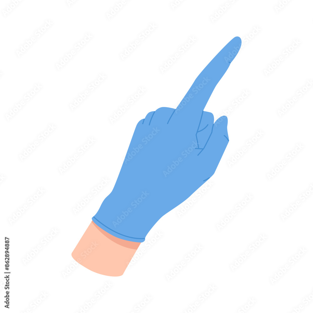Doctors hand in blue latex surgical glove pointing index finger vector illustration Doctors hand in blue latex surgical glove pointing index finger vector illustration