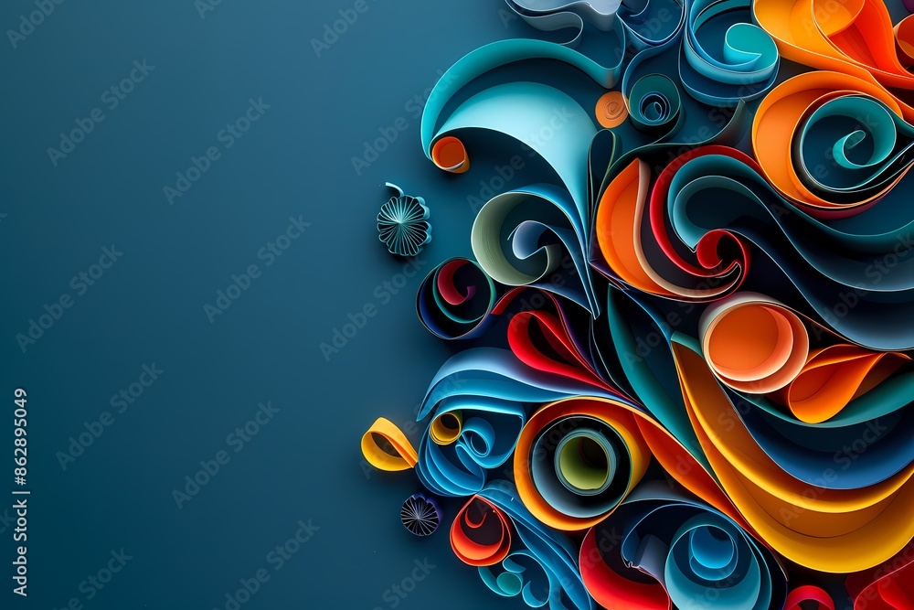 Abstract Background with Colorful Quilling Paper Strips - Dark Blue, High Resolution Abstract Background with Colorful Quilling Paper Strips - Dark Blue, High Resolution