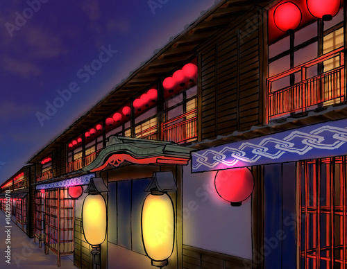 Cuadro en lienzo 夜の遊郭