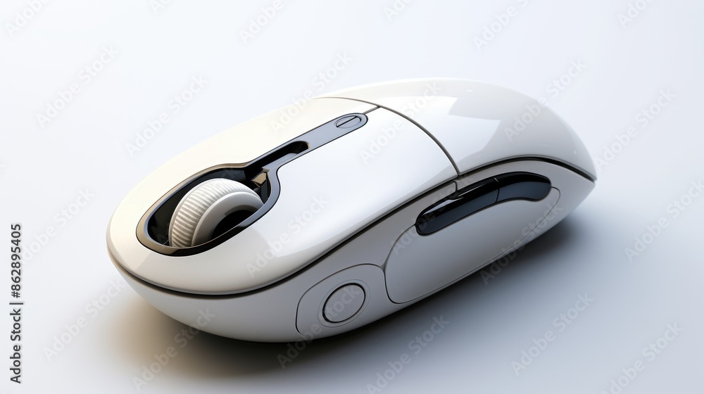 A white computer mouse rests elegantly on a white background A white computer mouse rests elegantly on a white background