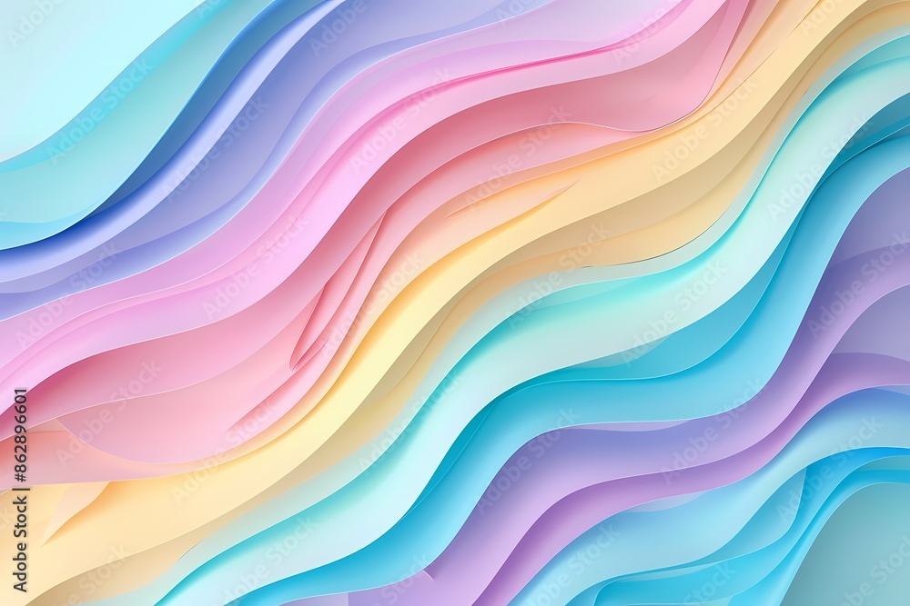 3D Render of Colorful Pastel Paper with Soft Curves and Waves - Illustrative 3D Render 3D Render of Colorful Pastel Paper with Soft Curves and Waves - Illustrative 3D Render