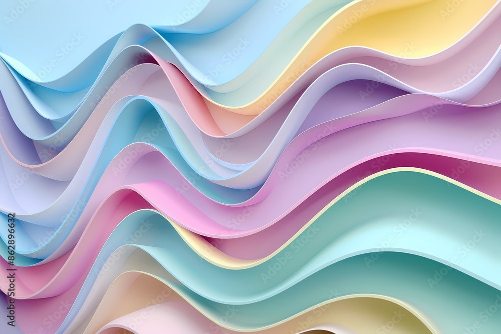 3D Render of Colorful Pastel Paper with Soft Curves and Waves - Illustrative 3D Render 3D Render of Colorful Pastel Paper with Soft Curves and Waves - Illustrative 3D Render