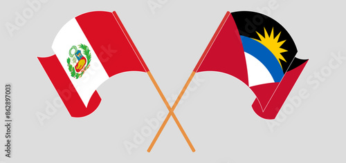 Crossed and waving flags of Peru and Antigua and Barbuda