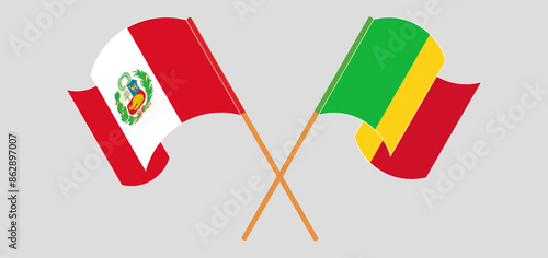 Crossed and waving flags of Peru and Mali